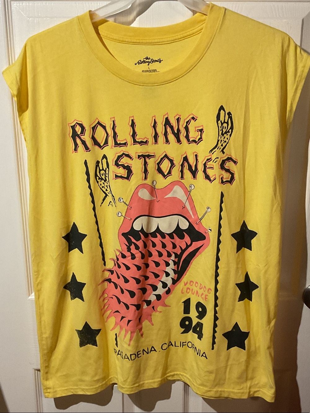 Rolling Stones Sleeveless Yellow Tee with Pink & Black Graphic